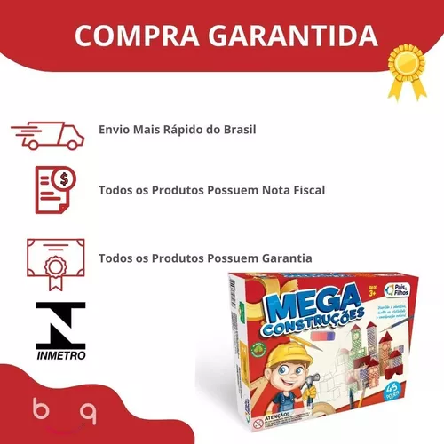 Jogo Mega Construções 45 Peças de Madeira Pais e Filhos