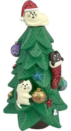 5.1 Inch Resin Tabletop Christmas Tree With Cute Cat Ki...