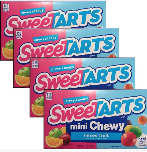 4x Sweetarts Chewy & Tangy! Mini Chewy Mixed Fruit Dulces