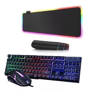 Kit Teclado Y Mouse Gaming + Pad Mouse Con Luces Rgb