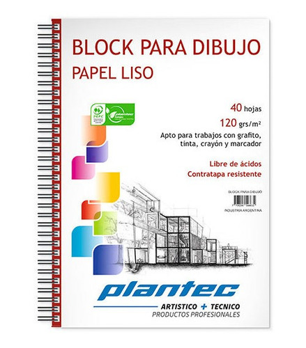 Block Para Dibujo Liso 120 Grs A5 - Anillado - Plantec