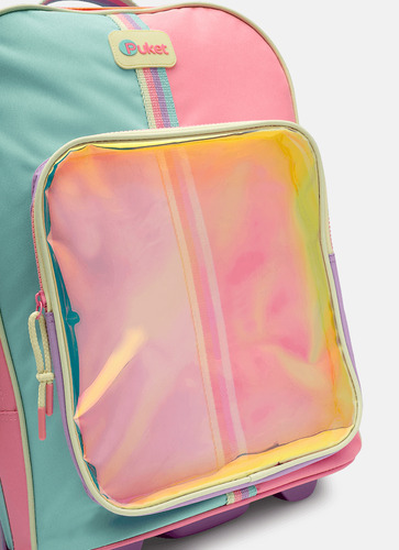 Mochila Com Rodinha Color Block Rosa Puket