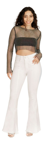 Jeans One World, Flare Gitano, Tiro Alto, Blanco 