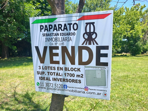 3 Lotes En Block, 1.700m2 En Total. Florencio Varela.