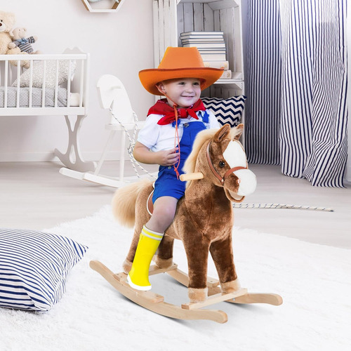 Caballito Balancín De Peluche Para Niños, Base De Madera, 36