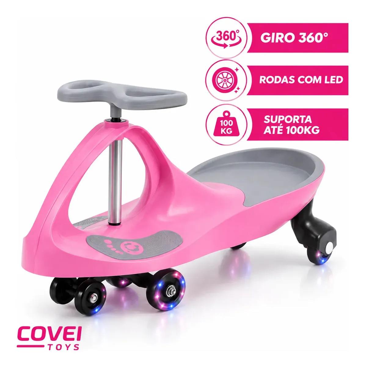 Carrinho Rolimã Car Drift Infantil Volante Gira 360 Suporta 100kg Com Led Nas Rodas