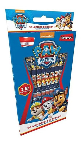 Caja Colores Paw Patrol X12 Punta Gruesa + Sacapuntas Escola