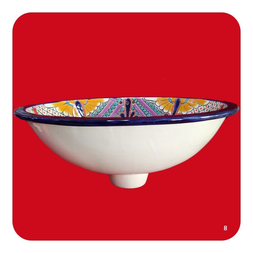 Imagen 2 de 3 de Lavabo Grande Color De Cerámica Tipo Talavera 44x36x17 Cm M8