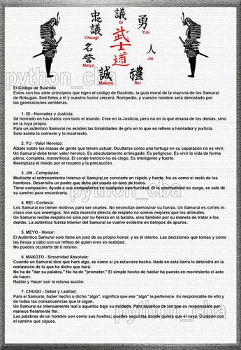 Póster Pergamino Código Samurai Bushido 7 Virtudes