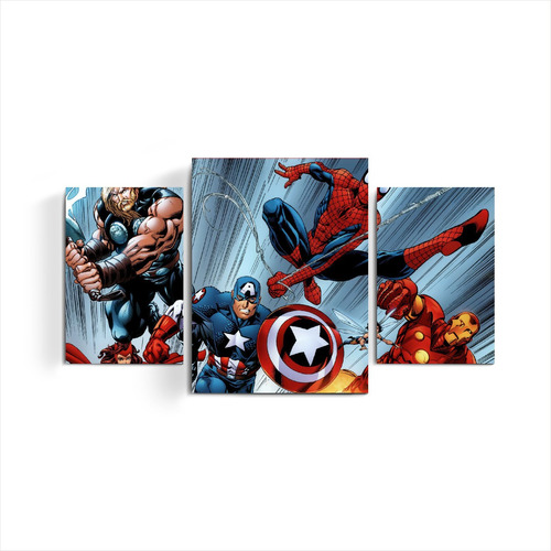 Cuadro Tríptico Moderno Superhéroes Comic Avengers Vengadore
