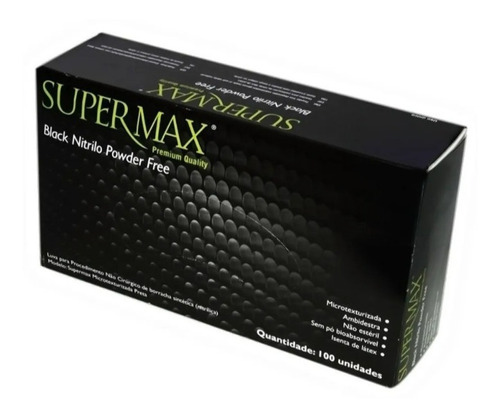 Luva Procedimento Nitrilica Preta Black Supermax C/100