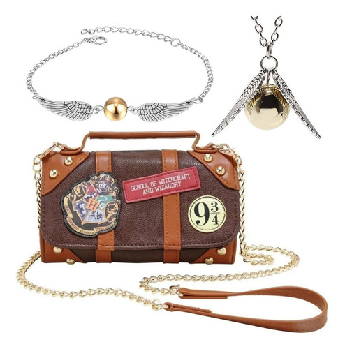 Bolso Harry Potter Cartera Cadena Hogwarts + Collar+pulsera