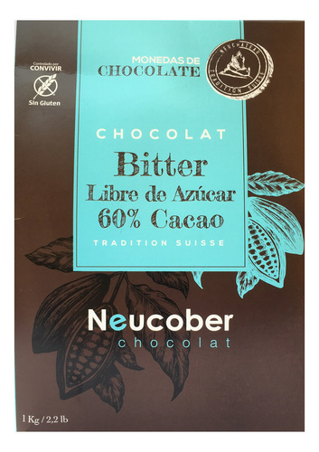 Chocolate Cobertura Neucober Bitter 60% Cacao Sin Azúcar