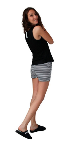 Imagen 3 de 9 de Pijama Mujer Verano Conjunto Short Musculosa Rena Negro