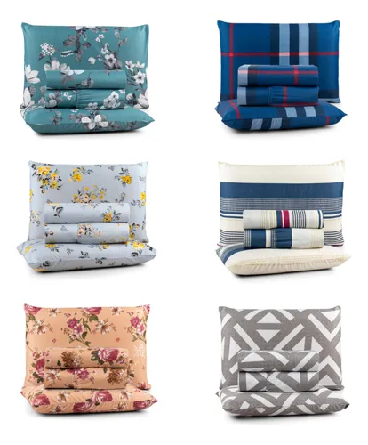 Jogo De Lençol Casal Padrão 400 Fios 4 Pecas Estampados Cor Estam...