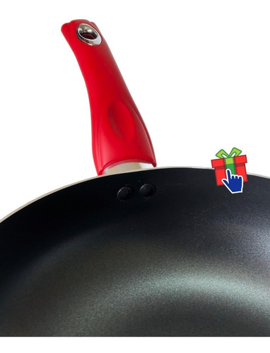 Imagen 5 de 7 de Wok Rojo Teflón Tego Antiadherente 28cm Con Mango Frio