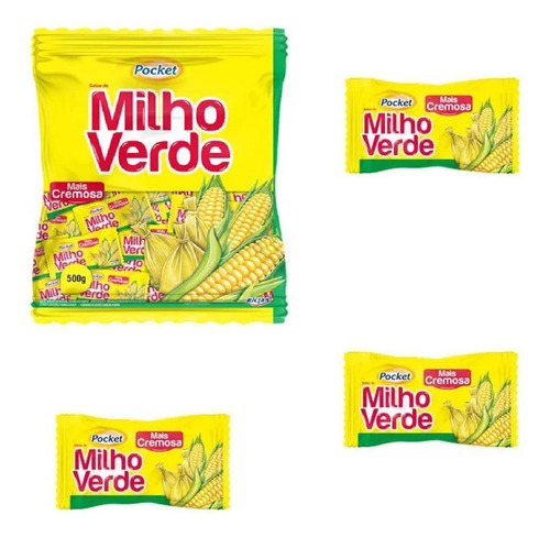 2 Pacotes De Bala De Milho Verde Mais Cremosa Pocket 500g