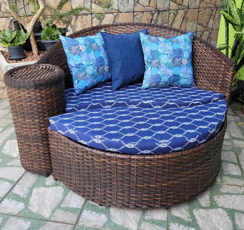 Sofá Chaise Dubai Fibra Sintética Vime Jardim Área Externa