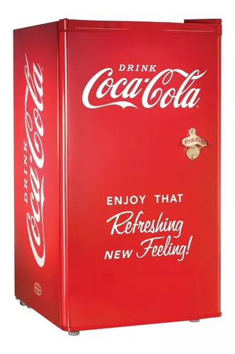 Nostalgia Refrigerador Coca-Cola con congelador, 3.2 pies cúbicos,  temperatura ajustable que se enfría a tan solo 32 grados, abridor de  botellas, bandeja para cubitos de hielo, raspador incluido 