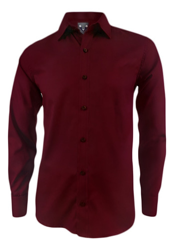 Camisa Vino Tinto Sin Bolsillo Slim Manga Larga Para Hombre