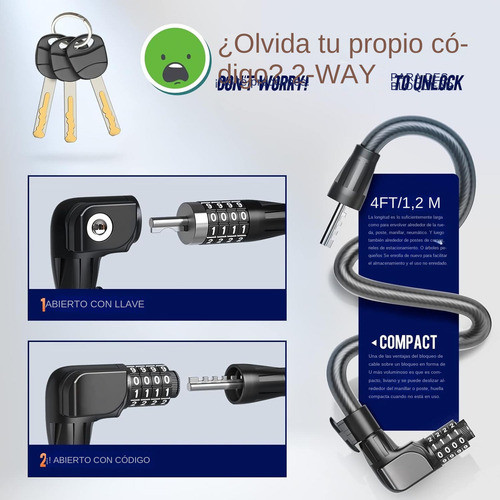 Cable De Bloqueo De Scooter Para Xiaomi Mijia M365 Es Series, Cerraduras Combinadas De Bicicleta, Cerradura De Cadena Enrollada, Alambre De Acero Básico De Núcleo Autoenrollable, 4 Pies De