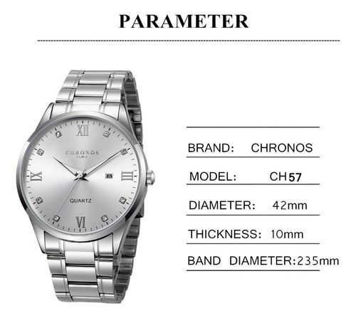 Relojes De Cuarzo Luminosos Chronos Con Calendario Para Homb Color Del Fondo Plateado