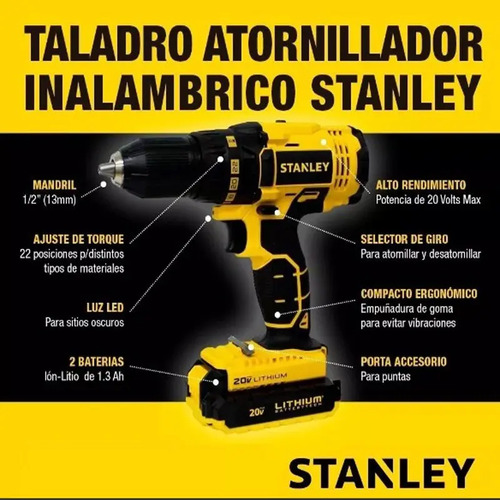 Atornillador Inalambrico Stanley Sbd201s2k 20v S/carbón 27ac | Envío gratis