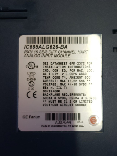 Ge Fanuc Ic695alg626 Mód. Hart Entrada Analógica 16 Canais (Usado)