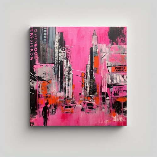 50x50cm Cuadro Decorativo Callejón Rosa Estilo Neo-noir