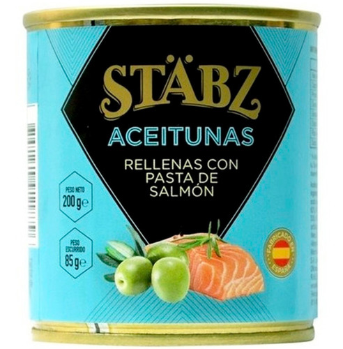 Imagen 1 de 7 de Aceitunas Rellenas Con Pasta De Salmon Stabz - Origen España