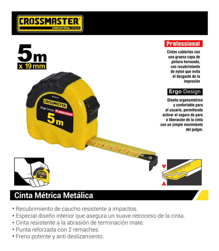 Cinta Metrica Profesional 5 Metros X 19 Mm Crossmaster