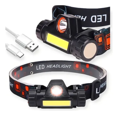 comprar Lanterna Cabeça Capacete Recarregavel Led T6 Forte + Led Cob Cor da lanterna Branco Cor da luz Branco