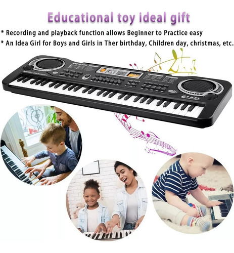 Teclado Musical Piano Electrico De 61 Teclas Con Mic