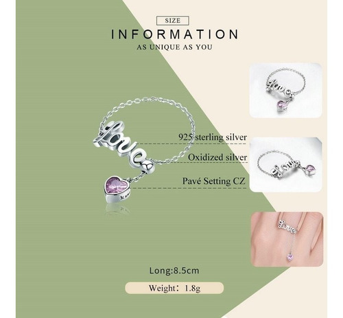 Anillo Para Mujer Ajustable Love Corazon En Plata 925