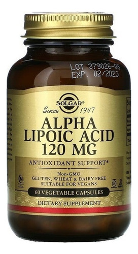 Solgar | Alpha Lipoic Acid | 120mg | 60 Veg Capsules | Usa