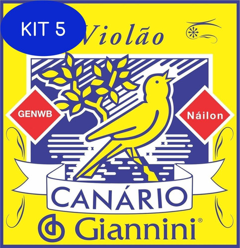 Kit 5 Encordoamento Canário Giannini Nylon Médio