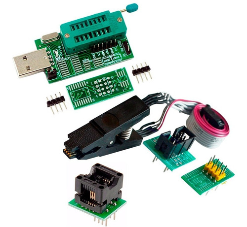 Imagen 1 de 10 de Prog Usb Ch341a + Adapt. Soic8 150mil + Pinza + Cable - Gtia