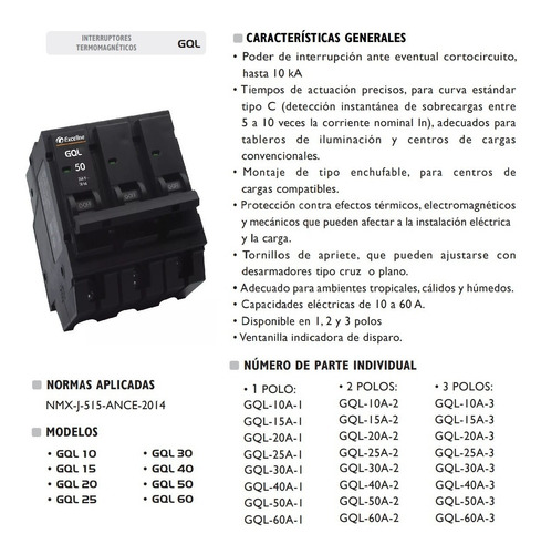 Imagen 2 de 6 de Breaker Breker Interruptor Termomagnetico 50a 3p Exceline /