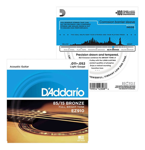 Pack 2 Set Cuerdas 11-52 Daddario Ez910 Guitarra Acustica