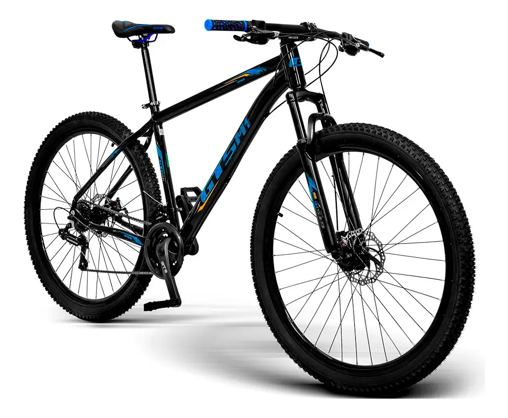 Bicicleta GTS Aro 29 Freio à Disco Suspensão Quadro Alumínio 24v Cor Preto/Azul Tamanho 19