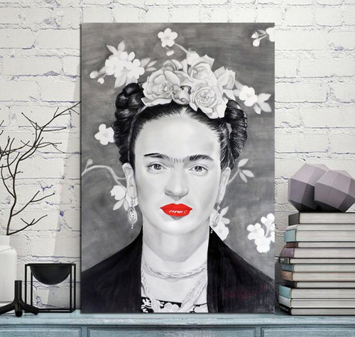 Cuadro 20x30cm Frida Kahlo Red Lips Black & Withe Pop Art