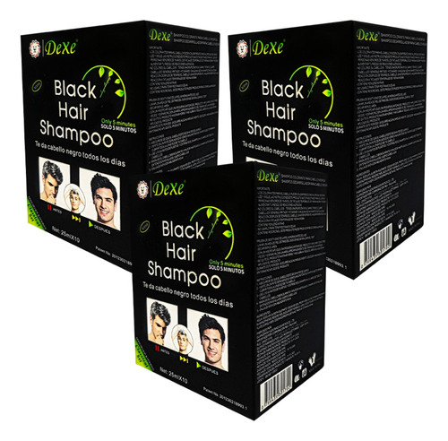 3 Und Shampoo Capilar Cubre Canas Negro Dexe