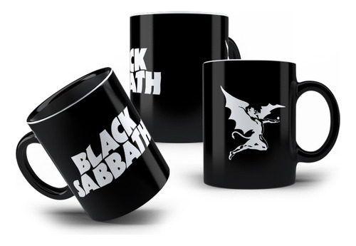 Caneca Preta Rock Heavy Metal Black Sabbath Clássics 80's