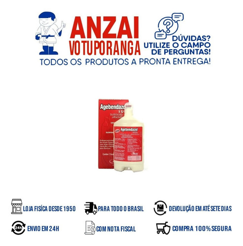 Agebendazol 15% Endoparasiticida Amplo Espectro 1 Lt Agener