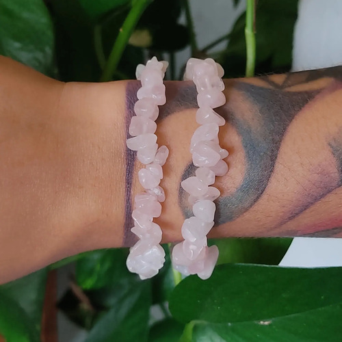 Pulsera De Piedra Semipreciosa (chip) - Cuarzo Rosado