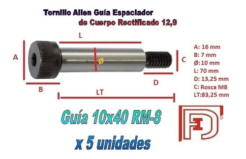 Allen Guia 10x70 Rosca M8 X 5 Unidades