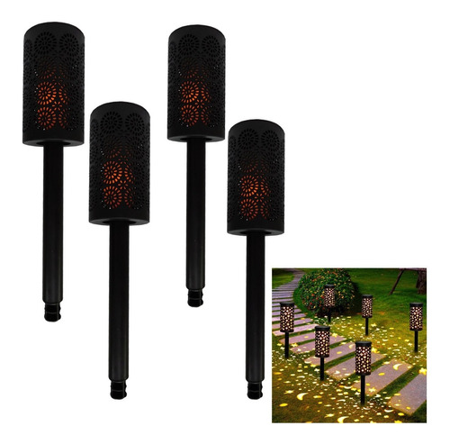 4 Faroles Lampara Solar Estaca Rattan Jardin Exterior Decora