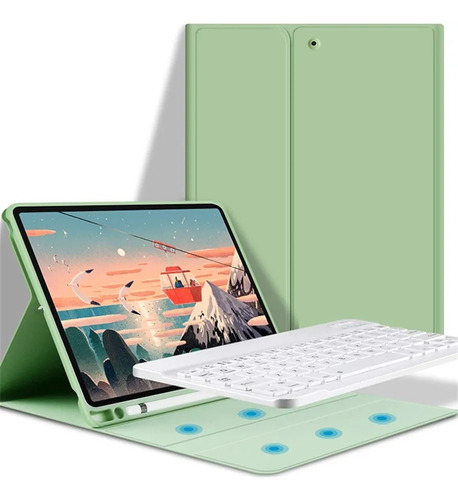 Funda Con Teclado Para iPad 10,2 Verde Agua + Mica De Regalo