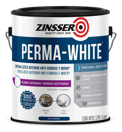 Pintura Latex Interior Perma White Satinado 1 Lt Zinsser-p.z