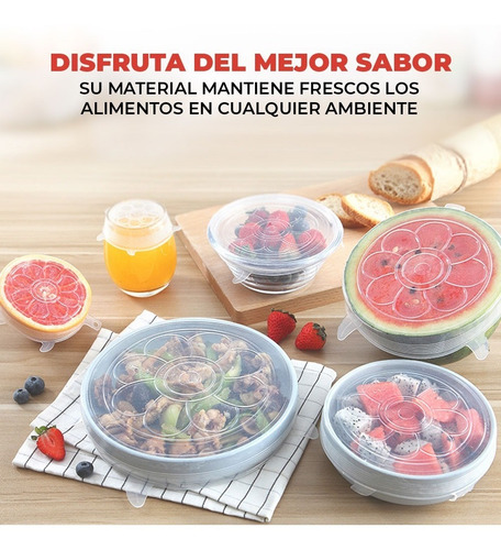 Tapas Reutilizables Herméticas De Silicona Flexible 6pzs.